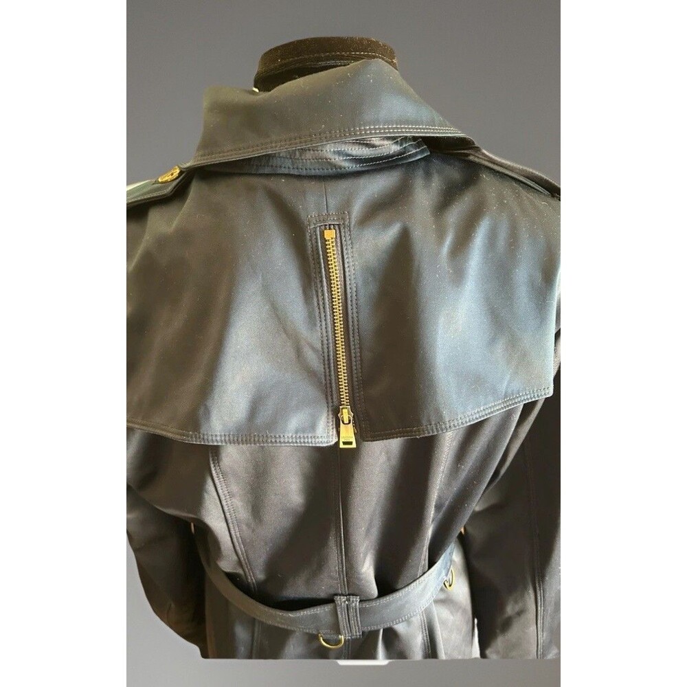 London Fog Heritage Double Breasted Belted Trench Dark Blue Satin Sheen Size L - Picture 6 of 16